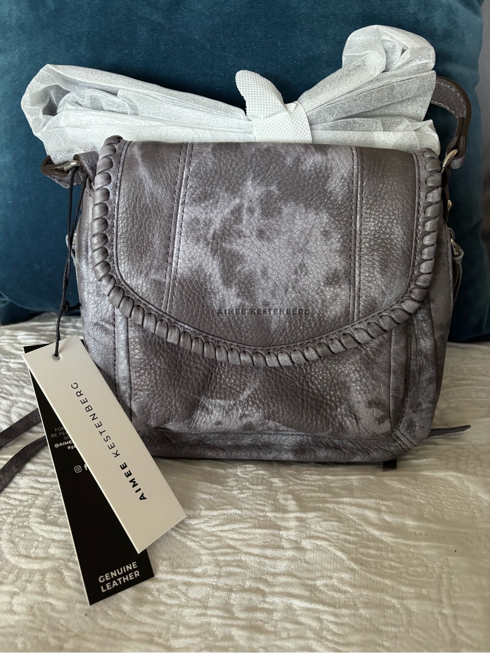Aimee Kestenberg “All For Love” Mini Crossbody in Gray Tie Dye - 100% LEATHER